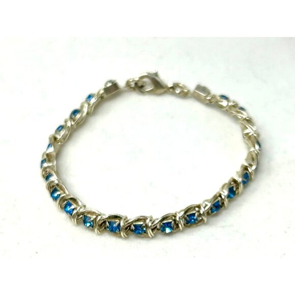 3‎ Vintage 1990s Handcrafted Blue Beaded & Wire Wrapped Bracelets - Picture 4 of 6